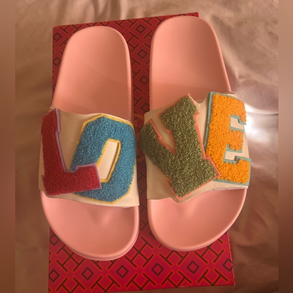 Brand New Never Worn Tory Burch Love Slides Size 6 multi color pink . - Picture 1 of 4
